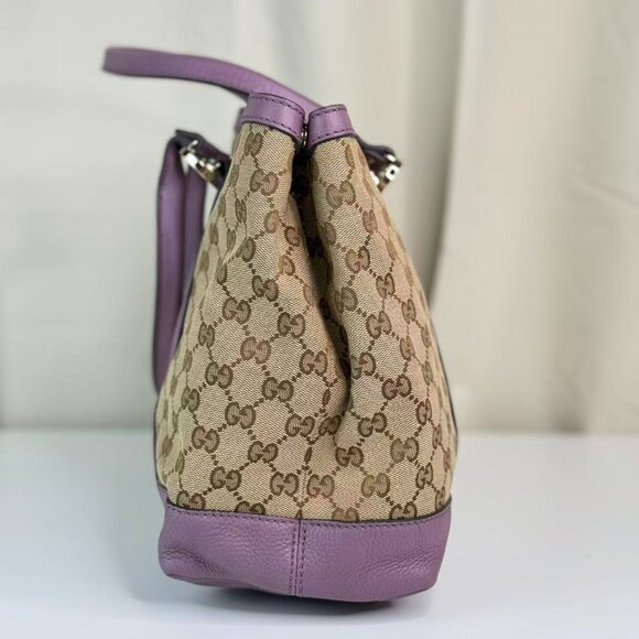 Gucci GG Logo Supreme Shoulder Bag Tote Purple Trim & Beige Patterned Design - Picture 3 of 7